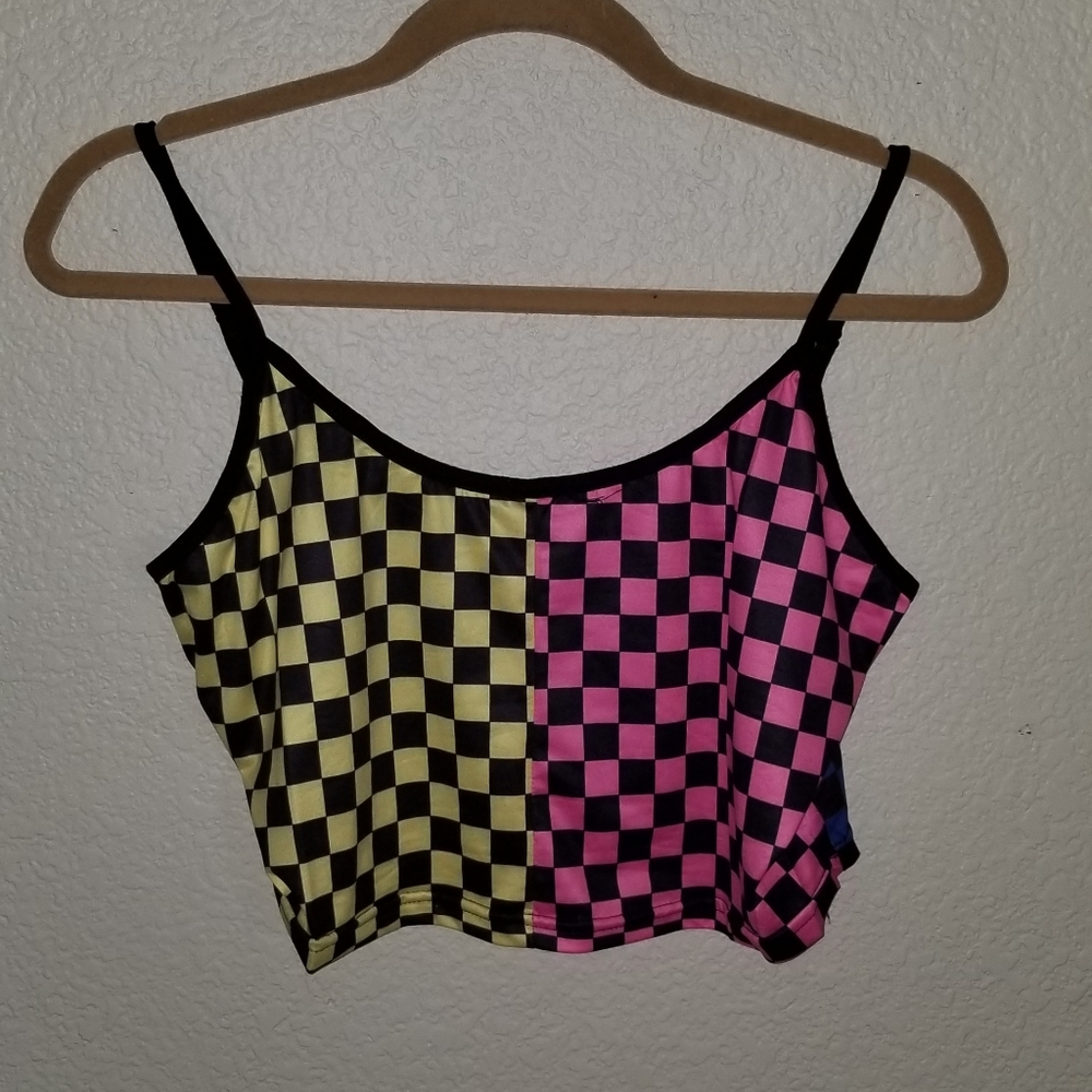 Multi-color checkered crop top tank